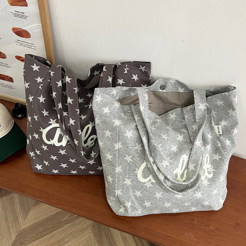 韩系星星印花帆布包大容量单肩包