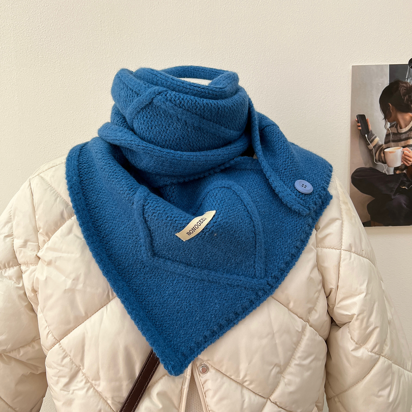 高级感时髦纽扣围巾脖套披肩女冬