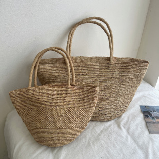 法式 高级感拉菲草手工编织包手提单肩包大容量休闲简约风沙滩包女