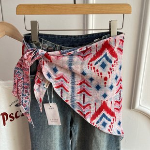 高配感辣妹腰巾叠穿屁帘女百搭双面几何印花三角丝巾装 饰领巾披肩