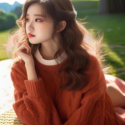 今年流行的漂亮橘红色麻花毛衣女