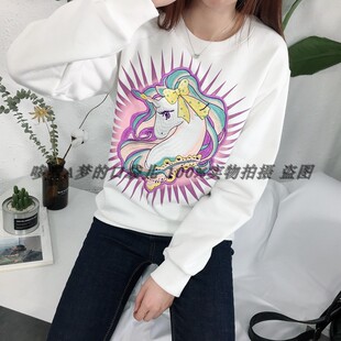 春秋卫衣女粉红少女系立体彩色绣刺绣卫衣套头韩版通勤