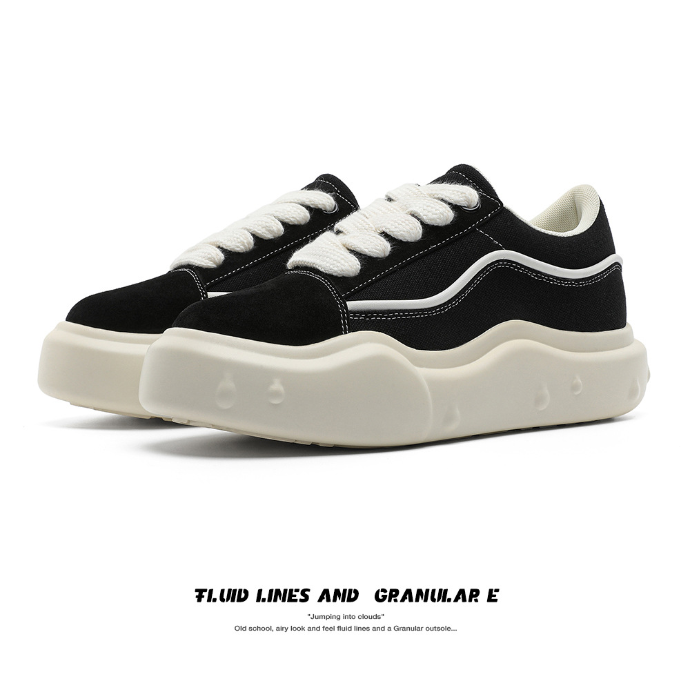 2025小众国潮黑色厚底面包鞋男女同款帆布鞋增高5CM休闲百搭板鞋