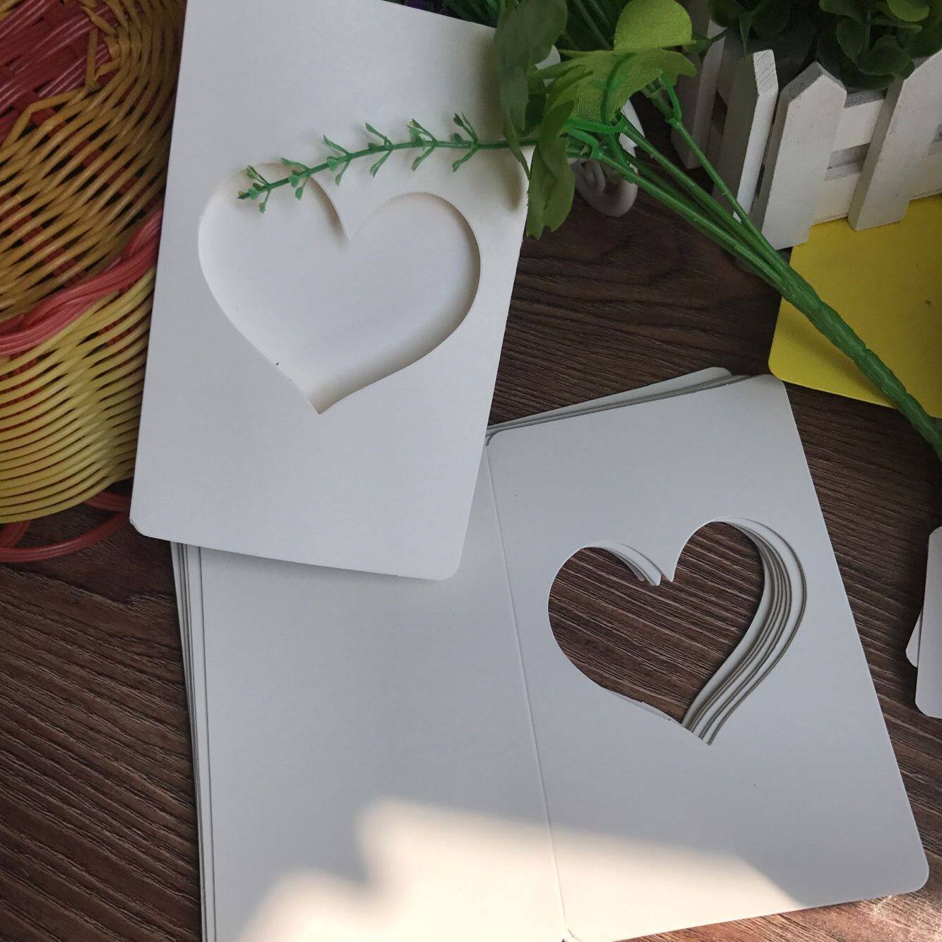 白色镂空心对折卡 教师节贺卡 七夕感谢祝福生日对折卡爱心礼物