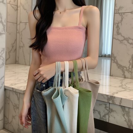 夏季法式小众设计感上衣ins潮网红修身外穿针织背心内搭小吊带女