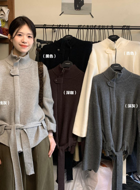 想象SAILORMOON 秋冬韩系简约风百搭系带收腰高领针织衫女20562