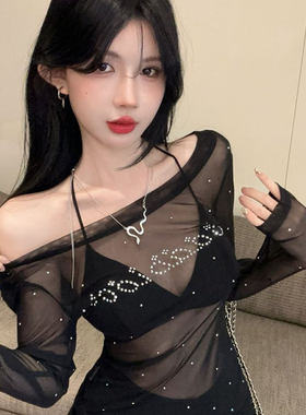 透视烫钻防晒罩衫绝美打底衫内搭