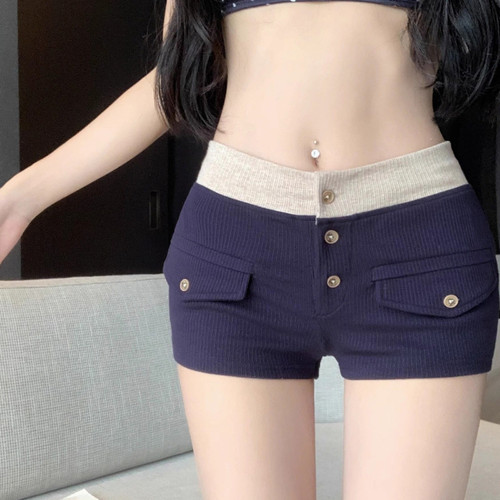 纯欲设计感拼接紧身休闲短裤女