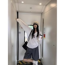 韩系白色v领长袖T恤女夏季慵懒休闲防晒罩衫气质宽松薄款百搭上衣