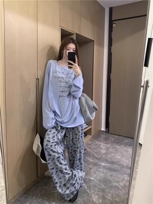 字母印花长袖T恤女夏季新款慵懒风韩系宽松露肩薄款防晒上衣chic