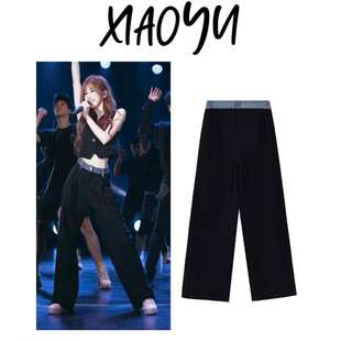 百搭显瘦休闲长裤 韩系w心凌加厚撞色腰直筒裤 甜心教主