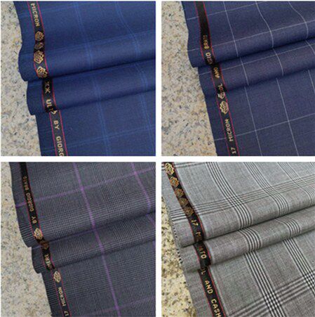 山东南山精纺毛料格子高端西服装面料抗皱免烫毛涤裤子格纹布料