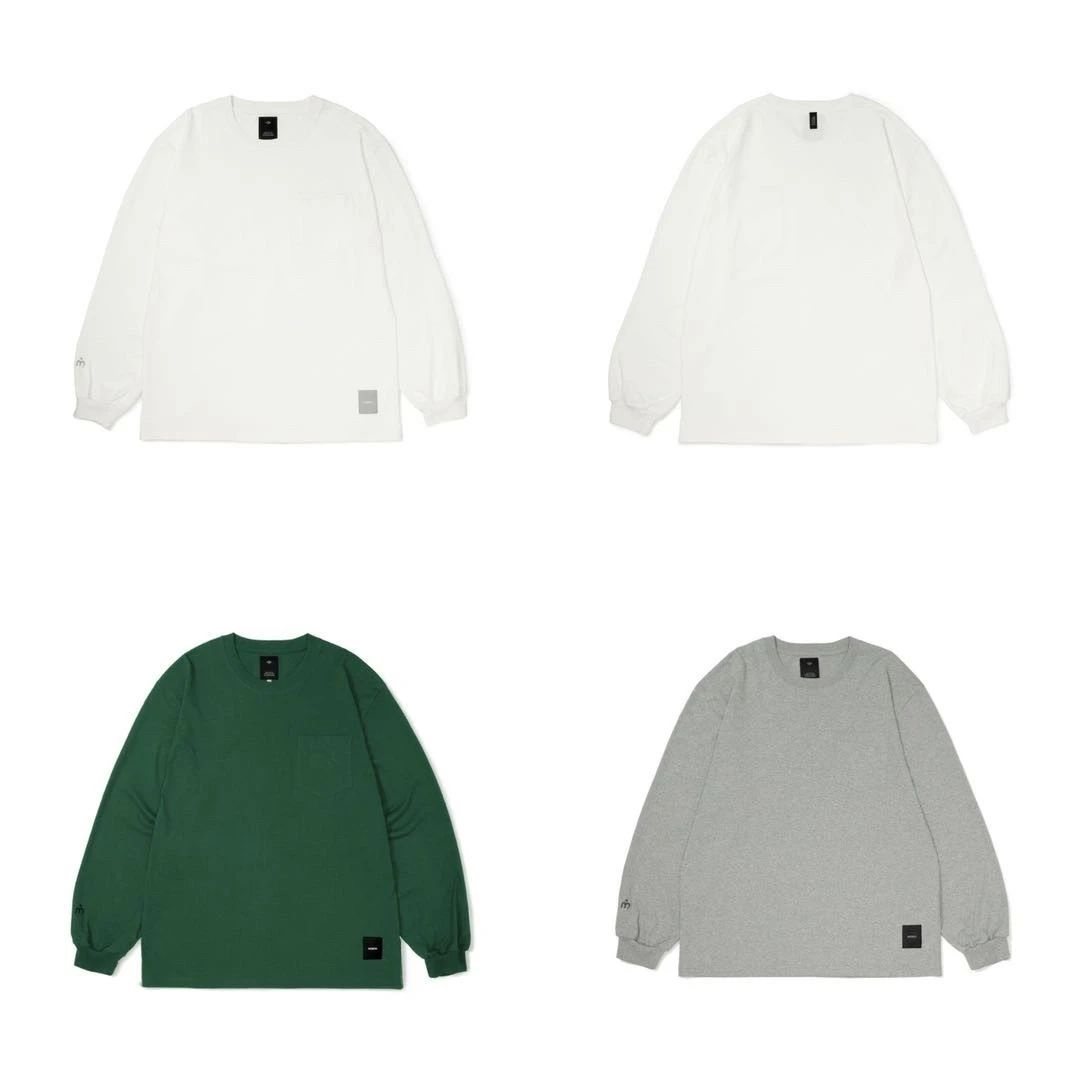 纯色口袋圆领基础长袖T恤卫衣