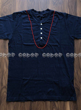 「现货」VISVIM INDIGO BEADS TEE HENLEY S/S SPOT 串珠亨利T恤