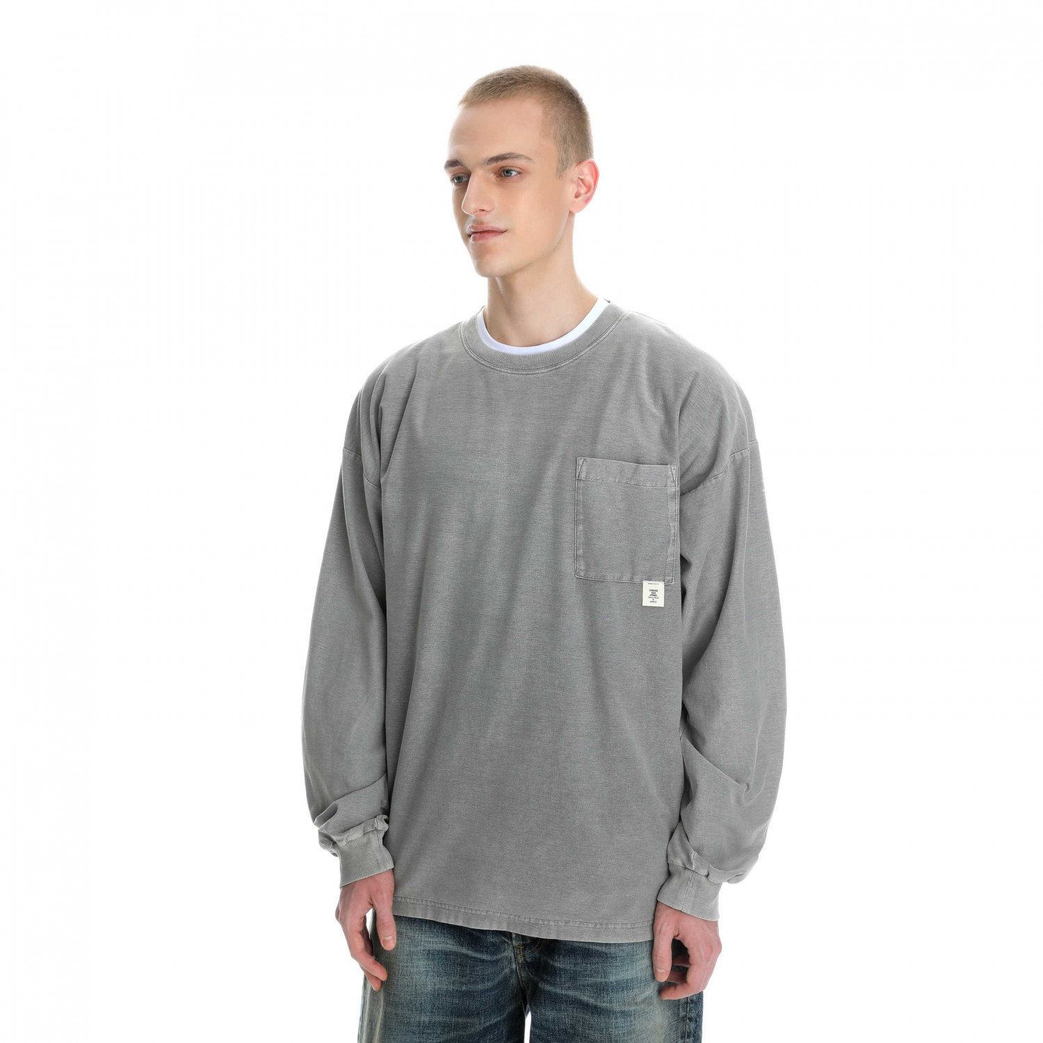 MADNESS水洗做旧长袖口袋T恤上衣