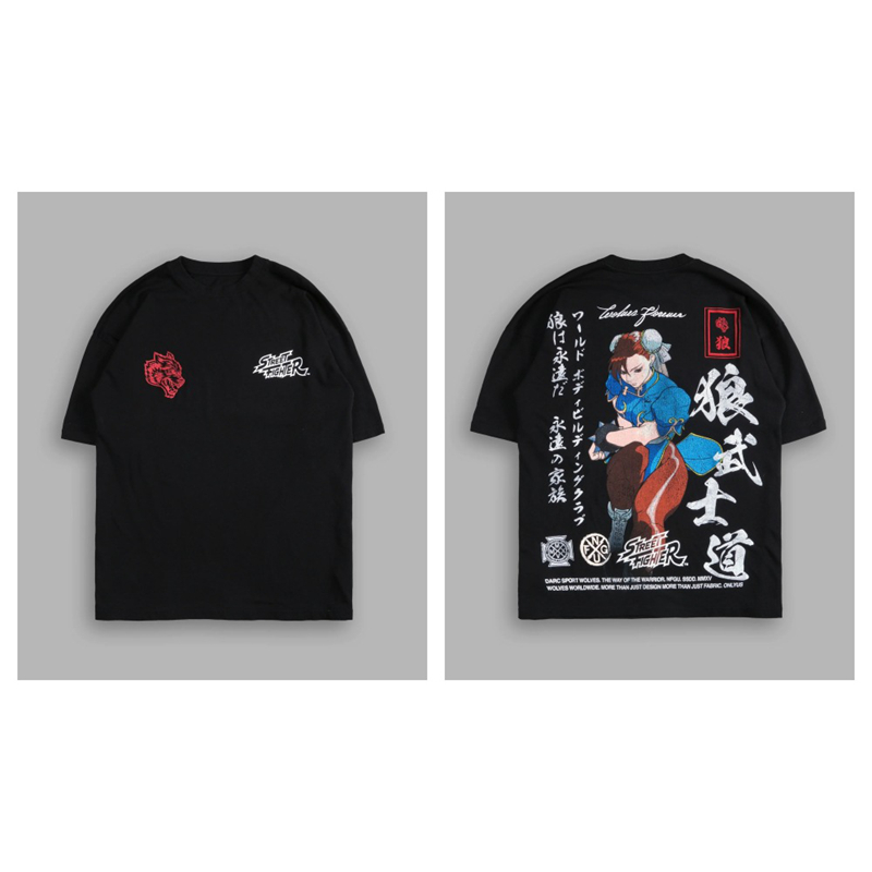 thumbnail for t wolf head shirt street fighter clothes short sleeve vintage print fitness training american top cotton men's spring beauty loose