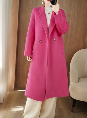 2025秋冬新款长款修身羊毛大衣女 气质双面加厚显瘦系带毛呢外套