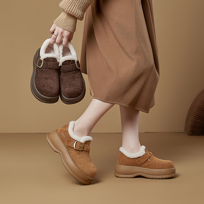 厚底加绒小皮鞋女加绒单鞋勃肯鞋
