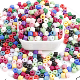 6mm圆柱亚克力实色多色彩珠同款奶油珠DIY手工饰品手机链手链材料
