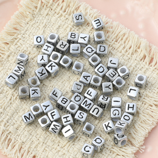 5克6x6mm方珠古银英文单字母复古散珠DIY手链项链手机链串珠材料