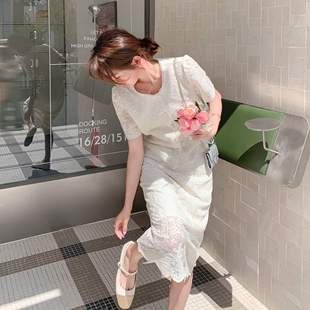 P135 现货 K188 G78 2C212 短袖 蕾丝半身裙两件套女温柔风套装