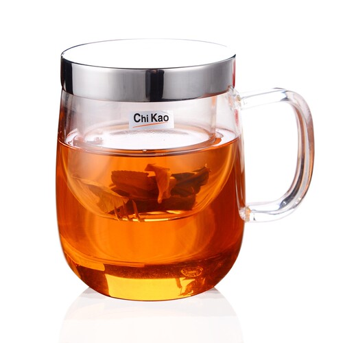 Chikao奇高耐热玻璃三件杯茶水分离办公绿茶水杯创意家用花茶杯子