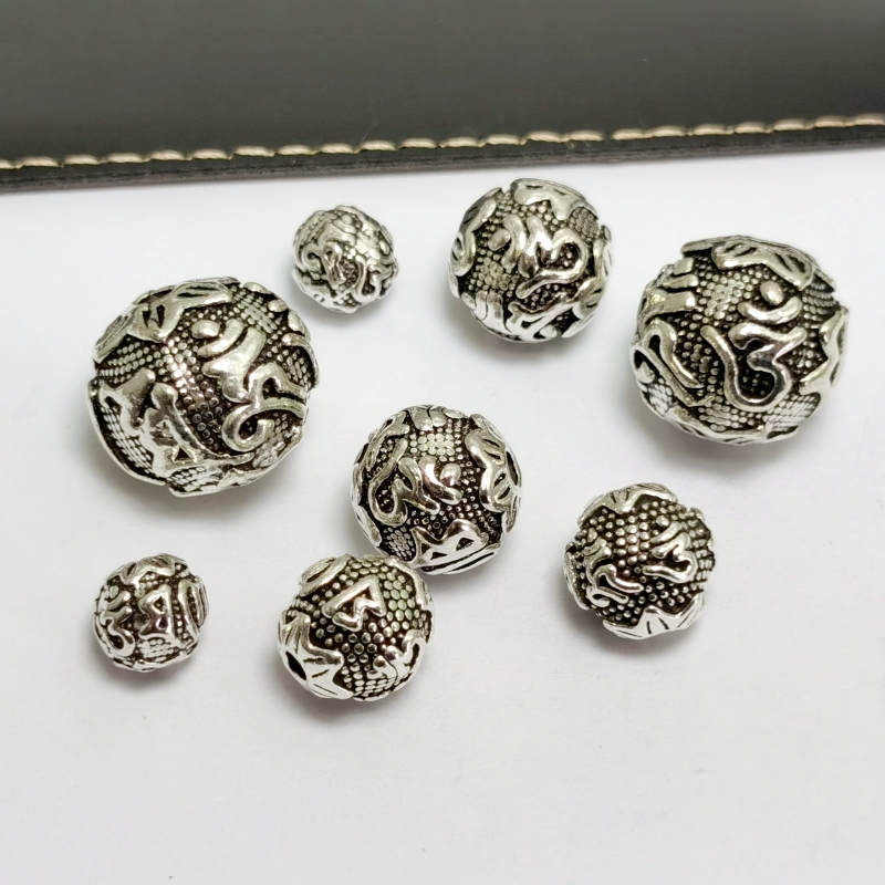 合金藏银六字真言圆珠隔珠 文玩手串复古散珠 diy手工饰品配件