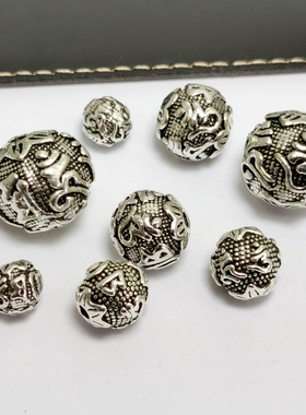 合金藏银六字真言圆珠隔珠 文玩手串复古散珠 diy手工饰品配件
