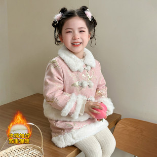 女童中国风洋气时髦高端套装2026冬装新款加绒外套半身裙两件套潮