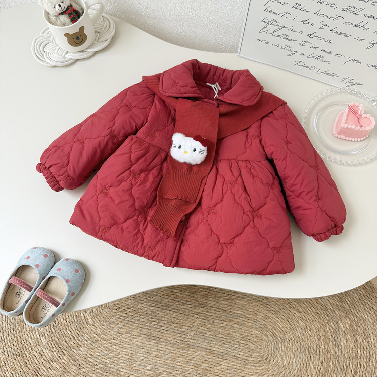 女童加绒棉服外套秋冬款2025新款婴幼儿童冬装宝宝棉衣中长款可爱