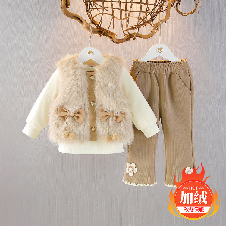 时髦女童冬季套装加绒小女孩套装
