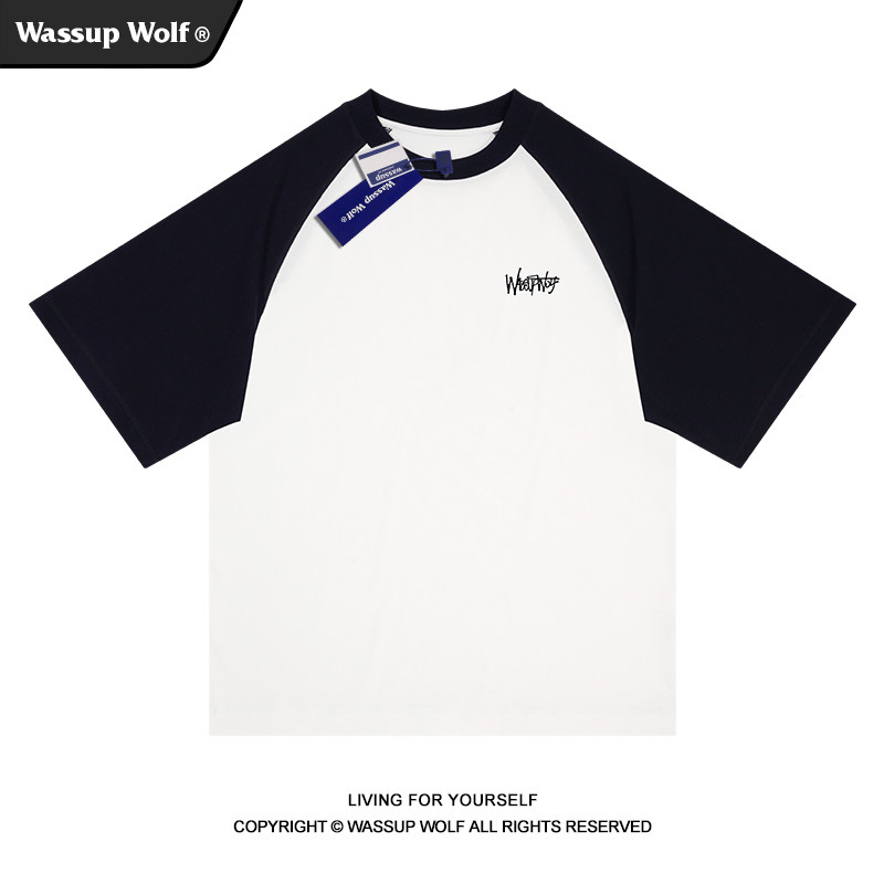 wassupwolf重磅纯棉插肩袖T恤