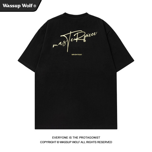 WassupWolf植绒字母短袖T恤男女
