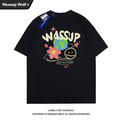 wassupwolf重磅纯棉短袖