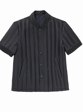 新款冬季中老年半袖羽绒男坎肩加绒加厚加大码护肩马甲立领七分袖