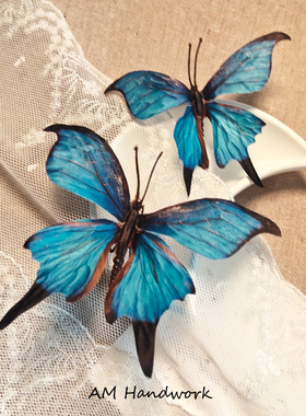 蓝色系 冬日感唯美仿真蝴蝶 junkjournal手工diy装饰背景拍照道具