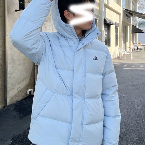 阿迪达斯正品男女同款冬季防风保暖连帽面包羽绒服外套JM9128