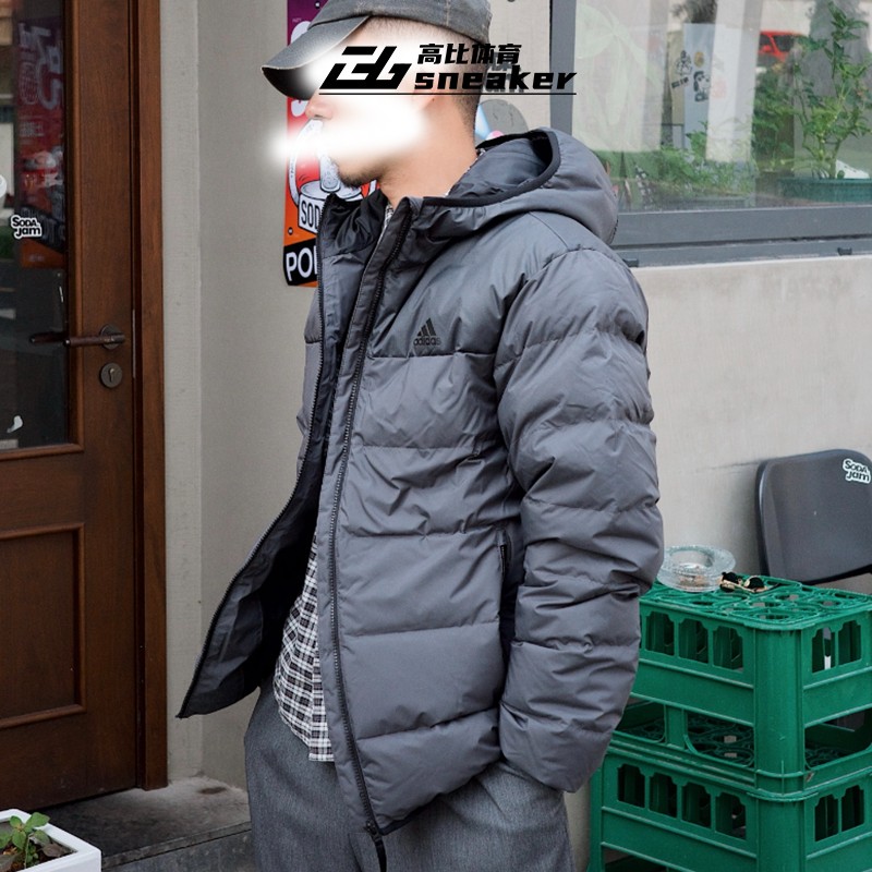 阿迪达斯男子冬季防风连帽保暖运动休闲轻薄羽绒服外套夹克JW6776
