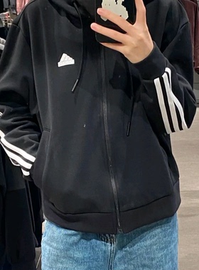 ADIDAS阿迪达斯女子针织外套运动休闲宽松连帽长袖夹克 IN9475