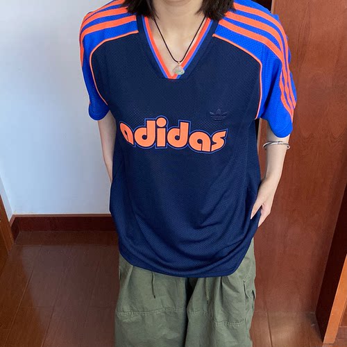 adidas三叶草正品男女复古运动篮球衫短袖宽松透气V领球衣JD0812