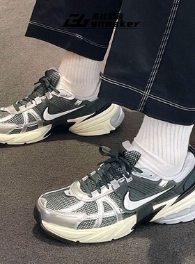 Nike耐克V2KRun灰绿男复古透气低帮网面运动休闲鞋HJ4497-300