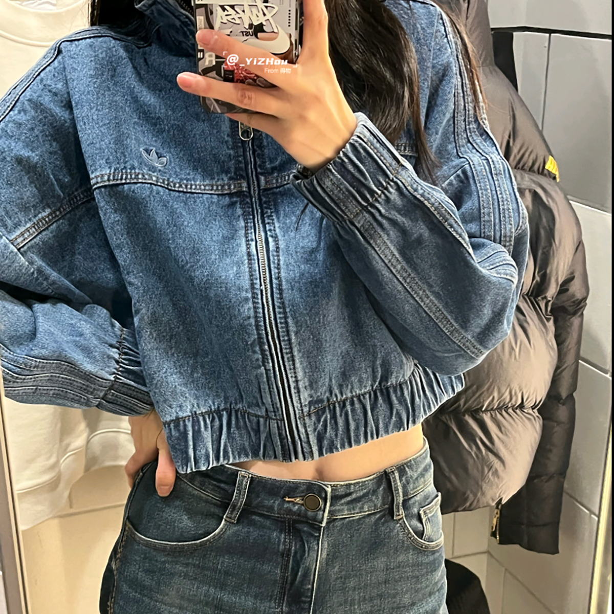 阿迪达斯三叶草女款复古短款宽松牛仔翻领运动休闲外套IW5762,运动服/休闲服装,运动茄克/外套,淘宝优惠券,粉丝福利购,淘宝优惠卷