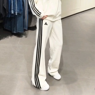 阿迪达斯裤子女裤运动三条纹宽松休闲针织阔腿长裤卫裤KC0045