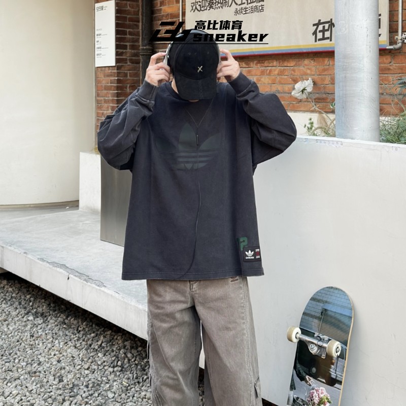 阿迪达斯三叶草男女运动休闲复古做旧宽松长袖篮球T恤JN0777