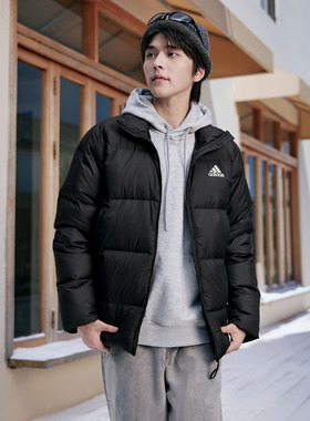 600蓬阿迪达斯男女冬季短款羽绒服黑立领防风保暖休闲外套KF8760