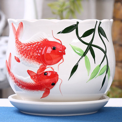 花盆陶瓷特大号清仓现代简约特价包邮耐用风格多肉陶瓷花盆带托盘