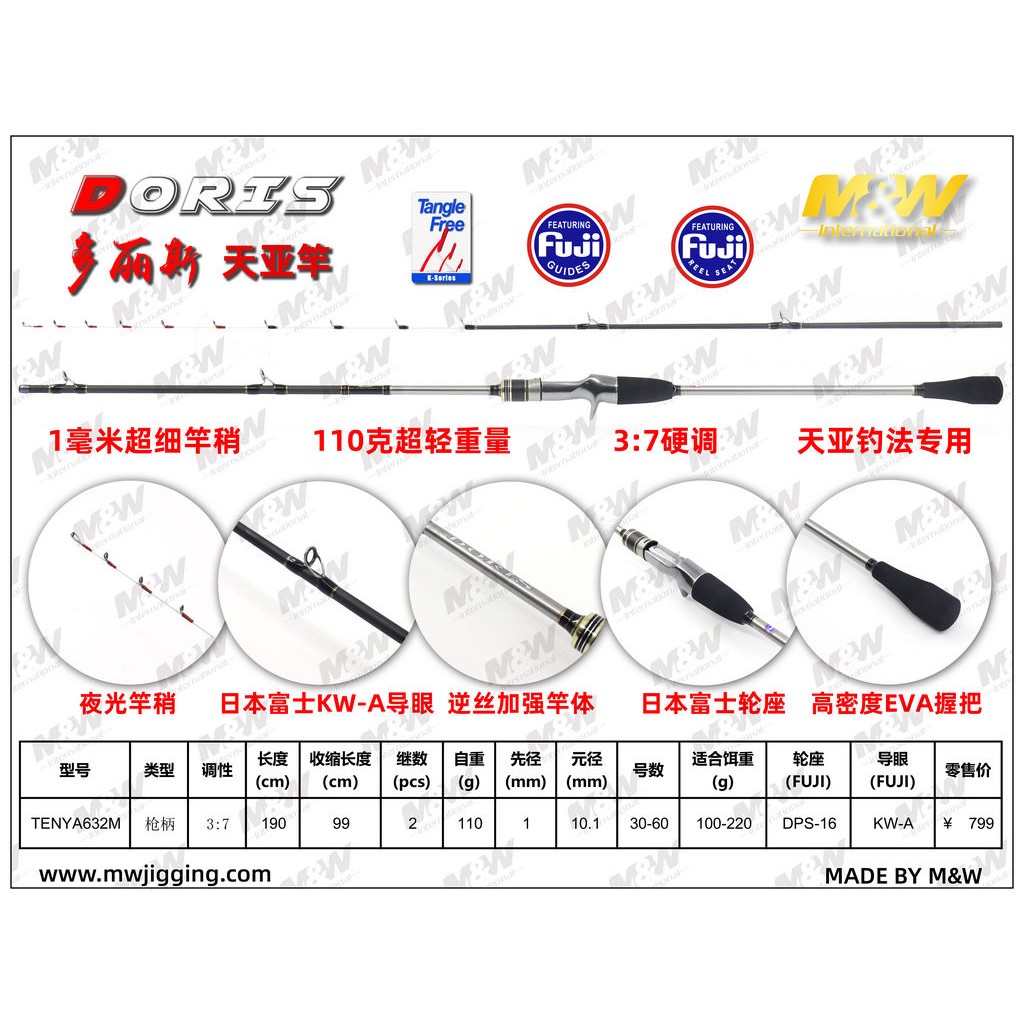 MW多丽斯专业带鱼天亚竿TENYA G-MAX船竿30-60号实心梢枪直柄近海