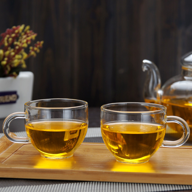 耐高温玻璃茶具品茗杯功夫杯小玻璃茶杯带把小花茶杯无色透明水杯