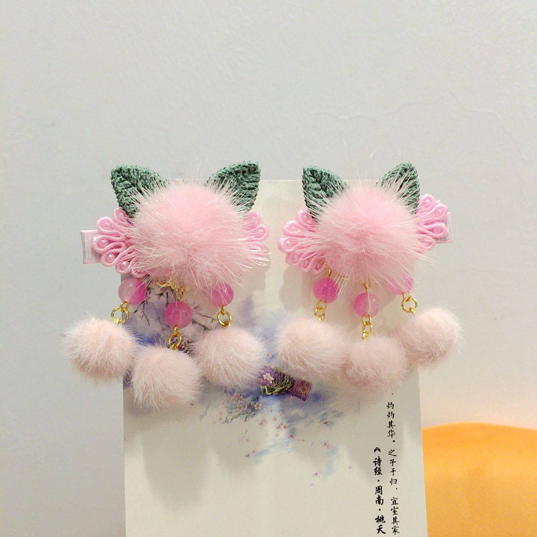 儿童粉色古风发饰新年发夹毛球2025新款秋冬夹子拜年服汉服头饰,童装/婴儿装/亲子装,汉服,淘宝优惠券,粉丝福利购,淘宝优惠卷