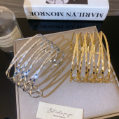 甜酷交叉线圈金属手镯高级感辣妹臂钏手环欧美夸张个性 臂环手饰